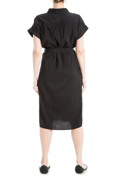Max Studio V-neck Cuffed Sleeve Shirtdress In Black-black