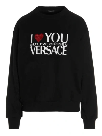 Shop Versace 'i Love You' Hoodie In Black