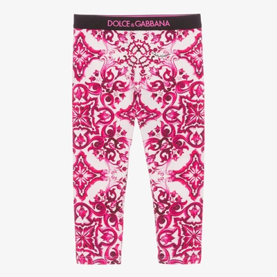 Shop Dolce & Gabbana Baby Girls Pink Cotton Majolica Leggings