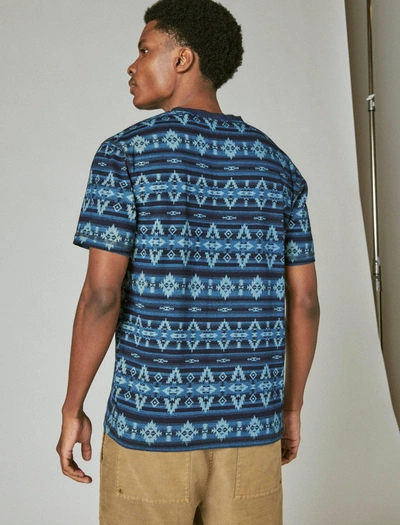 Shop Lucky Brand Men's Indigo Jersey Azetc Print Short Sleeve Henley In Blue