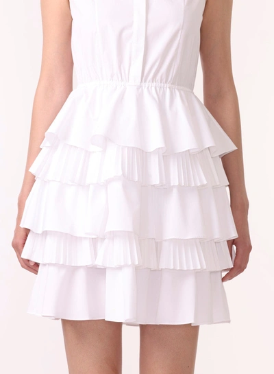Shop Jason Wu S/l Cotton Poplin Dress W/pleated Tiered Skirt In White