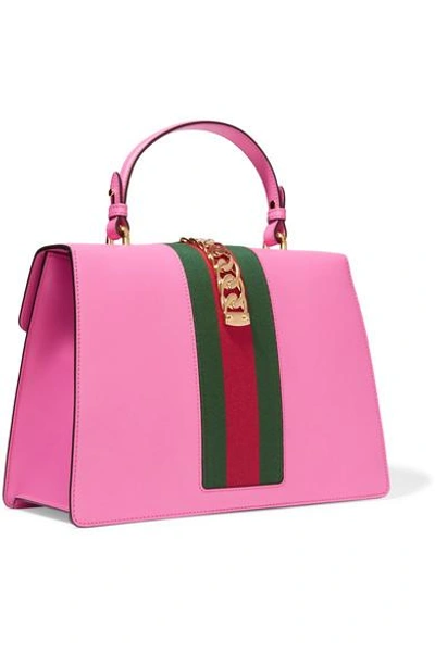 Shop Gucci Sylvie Canvas And Chain-trimmed Leather Shoulder Bag