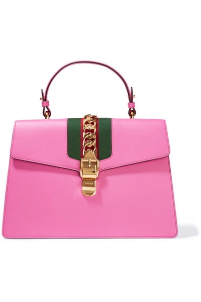 Shop Gucci Sylvie Canvas And Chain-trimmed Leather Shoulder Bag