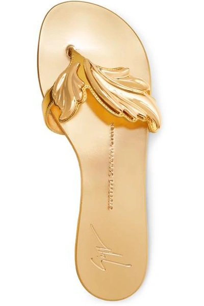 Shop Giuseppe Zanotti Embellished Metallic Patent-leather Sandals In Gold