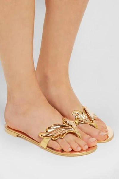 Shop Giuseppe Zanotti Embellished Metallic Patent-leather Sandals In Gold