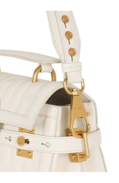 Balmain B-buzz 23 Monogrammed Grained Leather Bag In Cream