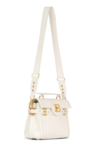 Balmain B-buzz 23 Monogrammed Grained Leather Bag In Cream