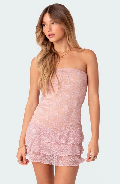 Edikted Scarlet Strapless Lace Dress In Light-pink