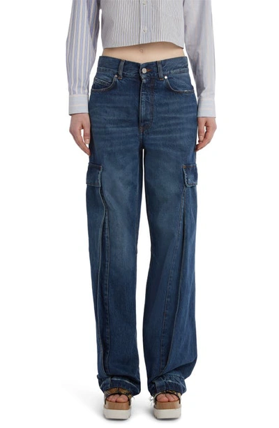 Shop Stella Mccartney Flare Leg Cargo Jeans In 4003 Dark Blue