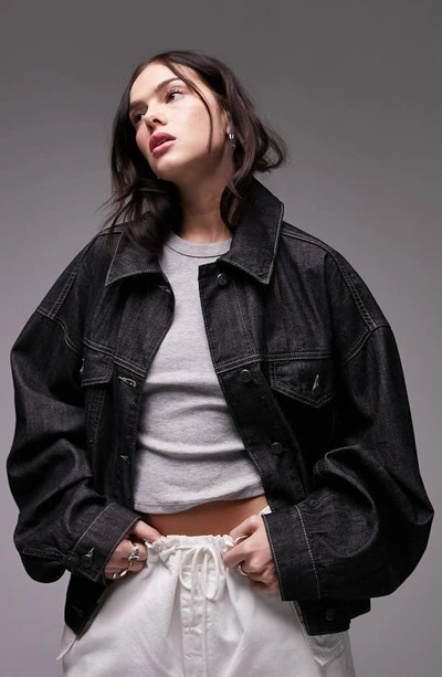 Topshop black oversized denim cheap jacket