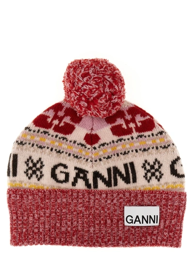 Shop Ganni Intarsia Beanie Hats Multicolor