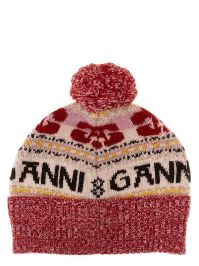 Shop Ganni Intarsia Beanie Hats Multicolor