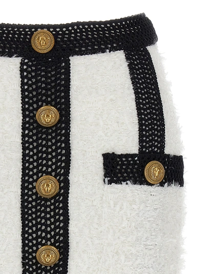 Shop Balmain Logo Button Tweed Skirt Skirts White/black
