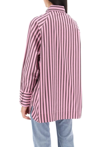 Shop Ganni Oversize Striped Shirt In Organic Cotton