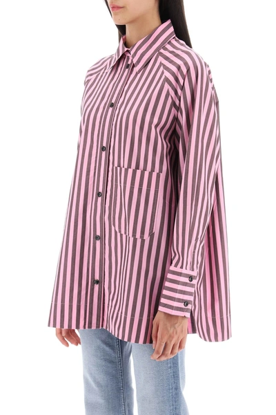 Shop Ganni Oversize Striped Shirt In Organic Cotton