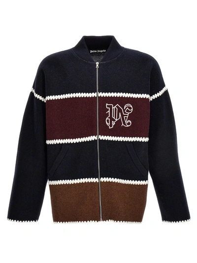 Shop Palm Angels Pa Monogram Striped Knit Cardigan Sweater, Cardigans Multicolor