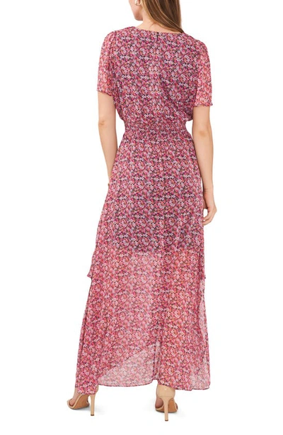 Chaus Floral Smocked Waist Flutter Sleeve Maxi Dress In Jbs Navy