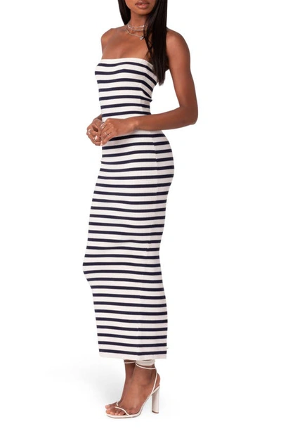 Shop Edikted Stripe Strapless Rib Sweater Dress In Mix