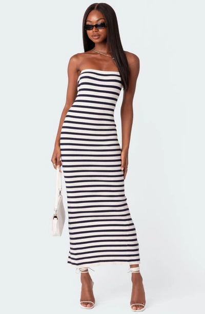 Shop Edikted Stripe Strapless Rib Sweater Dress In Mix