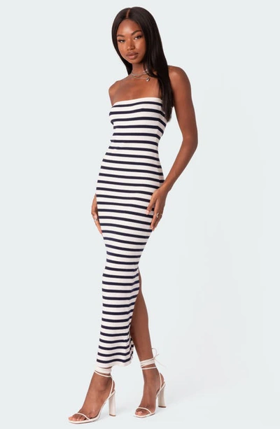 Edikted Stripe Strapless Rib Sweater Dress In Mix