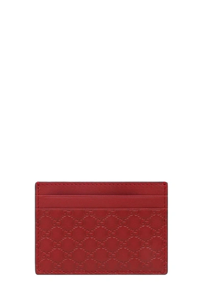 Gucci Red Leather Card Holder With Embossed Gg Motif | ModeSens