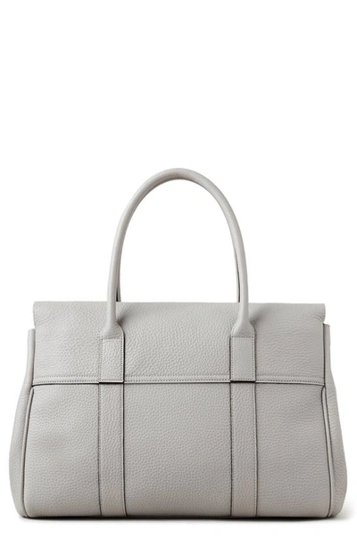 Shop Mulberry Bayswater Leather Satchel In Pale Grey