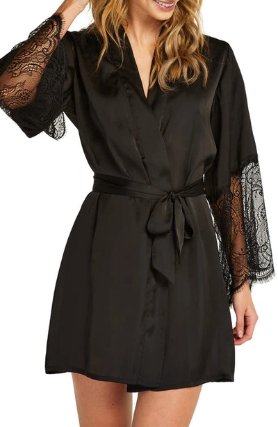 Hunkemoller Lace Detail Satin Robe In Black | ModeSens