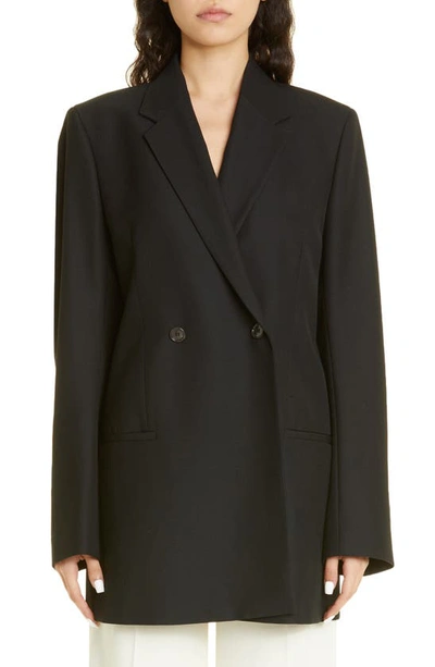 Totême Loreo Oversized Double-breasted Woven Blazer In Black