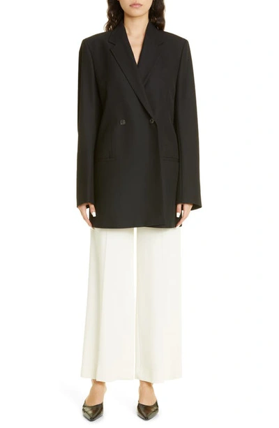 Totême Loreo Oversized Double-breasted Woven Blazer In Black