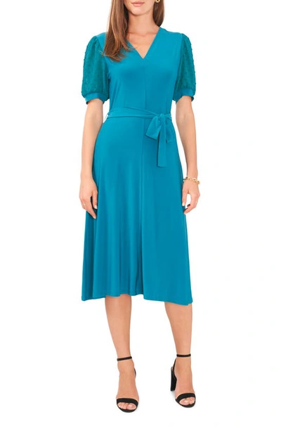Chaus Clip Dot Puff Sleeve Tie Front Midi Dress In Boho Cactus 306