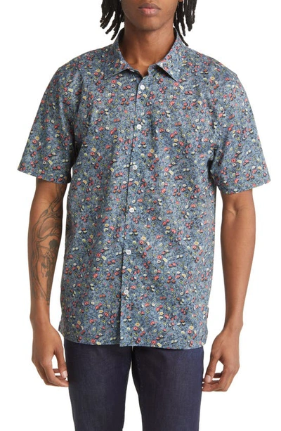 Shop Good Man Brand Big On-point Short Sleeve Organic Cotton Button-up Shirt In Grey Prairie Flowers