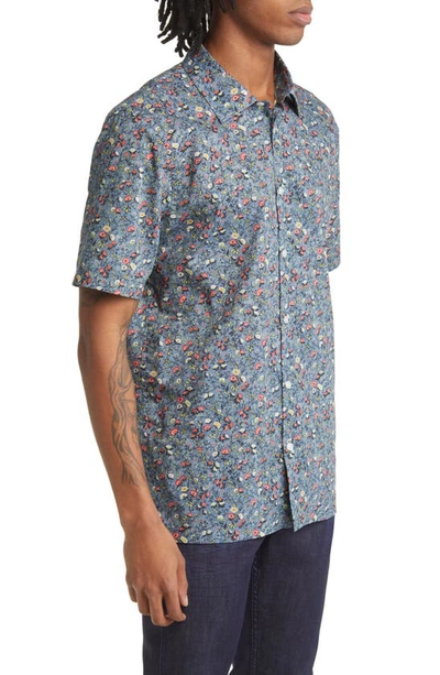 Shop Good Man Brand Big On-point Short Sleeve Organic Cotton Button-up Shirt In Grey Prairie Flowers