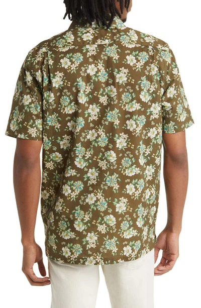 Shop Good Man Brand Big On-point Short Sleeve Organic Cotton Button-up Shirt In Olive Classical Floral