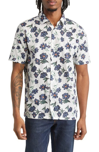 Shop Good Man Brand Big On-point Short Sleeve Organic Cotton Button-up Shirt In White Painterly Poppy