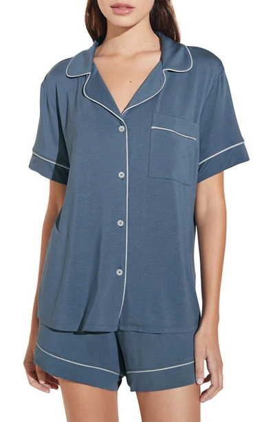Shop Eberjey Gisele Relaxed Jersey Knit Short Pajamas In Coastal Blue/ Ice Blue