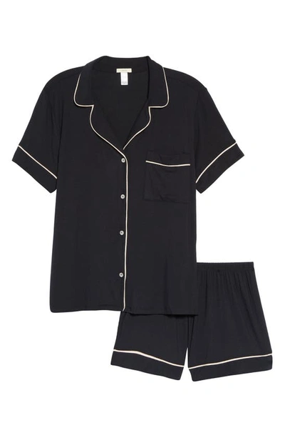 Shop Eberjey Gisele Relaxed Jersey Knit Short Pajamas In Black/ Sorbet Pink