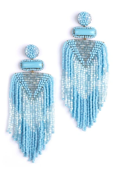 Shop Deepa Gurnani Jody Beaded Tassel Earrings In Baby Blue