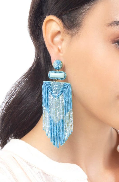 Shop Deepa Gurnani Jody Beaded Tassel Earrings In Baby Blue