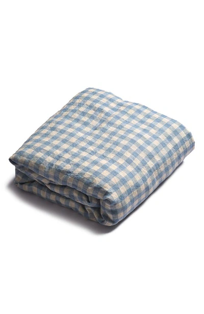 Shop Piglet In Bed Gingham Linen Fitted Sheet In Warm Blue