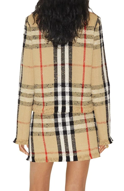 Shop Burberry Upney Check Collarless Tweed Jacket In Archive Beige Ip Chk