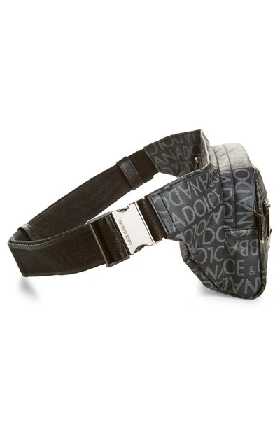 Shop Dolce & Gabbana Logo Print Canvas Belt Bag In Black/ Grey