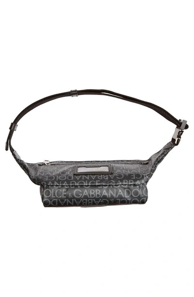 Shop Dolce & Gabbana Logo Print Canvas Belt Bag In Black/ Grey