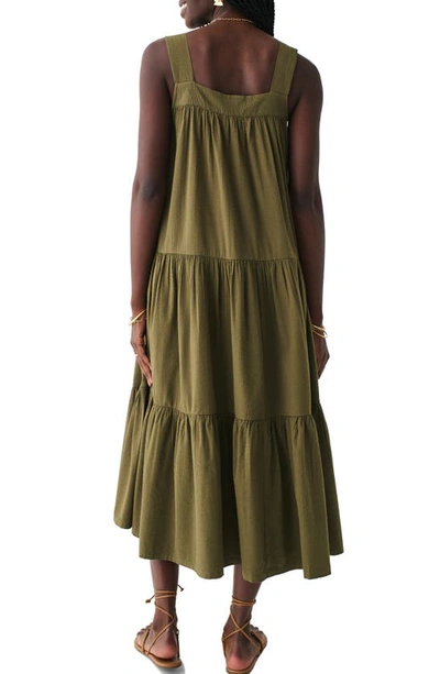 Shop Faherty Marina Tiered Seersucker Midi Dress In Military Olive