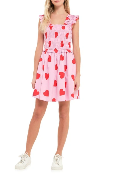 Shop English Factory Heart Shape Shirred Sundress In Pink/red