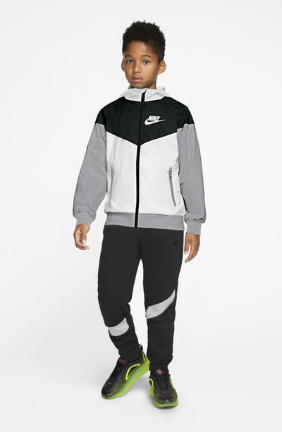 Shop Nike Windrunner Water Resistant Hooded Jacket In White/ Black/ Wolf Grey