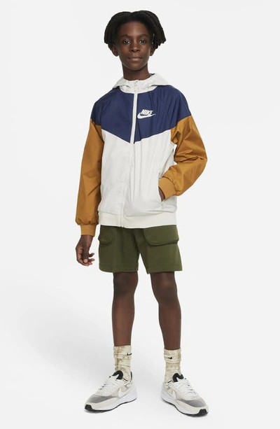 Shop Nike Windrunner Water Resistant Hooded Jacket In Bone/ Mid Navy/ Ochre