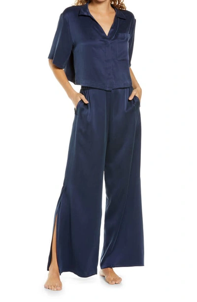 Shop Lunya High Waist Washable Silk Pajamas In Deep Blue