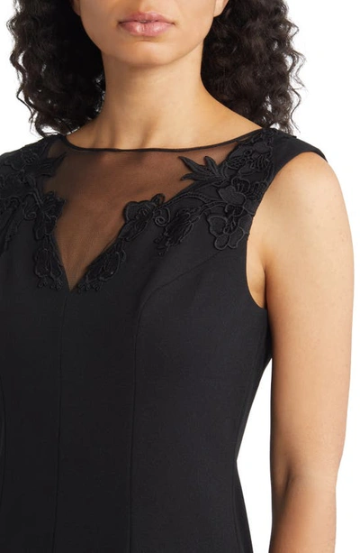 Shop Aidan Mattox By Adrianna Papell Floral Lace Trim Mesh Cocktail Dress In Black