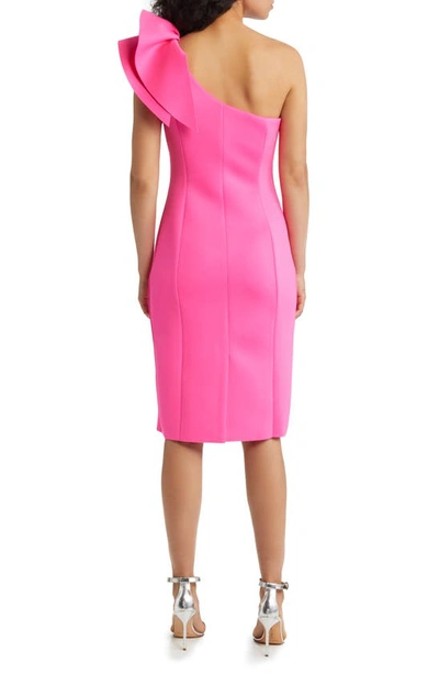 Eliza J One-shoulder Scuba Crepe Cocktail Dress In Hot Pink