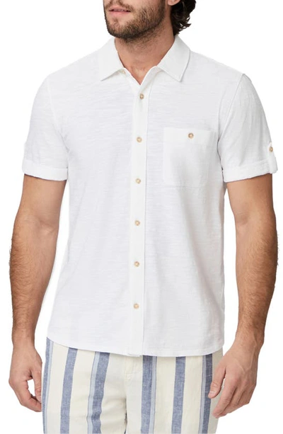 Shop Paige Brayden Short Sleeve Cotton Jersey Button-up Shirt In Fresh White